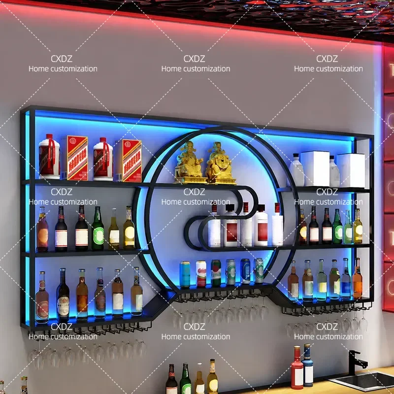 Commercial Wall Mounted Wine Rack New Chinese Style Wine Cabinet White Wine Storage Display Shelf for Restaurant Bar Beverage