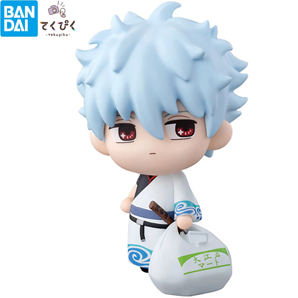 BANDAI Tekupiku Gintama Sakata Gintoki 10.5cm Collectible Doll Kawaii Anime Figure Model Toy