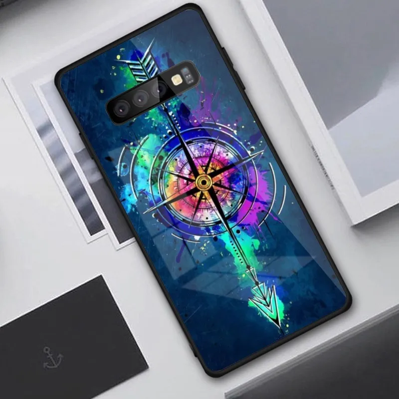 Luxury Compass Aesthetic Phone Case for Samung S23 S22 S21 Pro Ultra A13 A33 A53 NOTE 20 PC Glass Phone Cover Funda