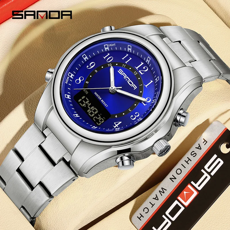 SANDA Digital LED Watch Men Military Sport Quartz Wristwatch Top Brand Luxury Stopwatch Waterproof Male Electronic Clock 3176