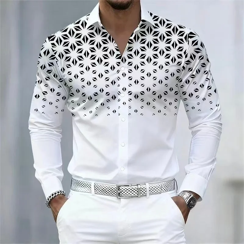 Chemise à Manches Longues imprimée à Motifs géométriques Pour Hommes  décontractée Et élégante  Confortable Et Respirante
