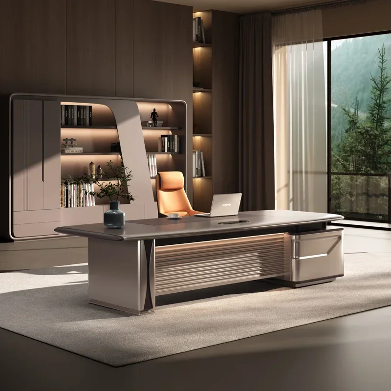 

Office Furniture Modern Light Luxury President Boss Tables Computer Desk Room Desks Gaming Table With LED Light Strip Desk