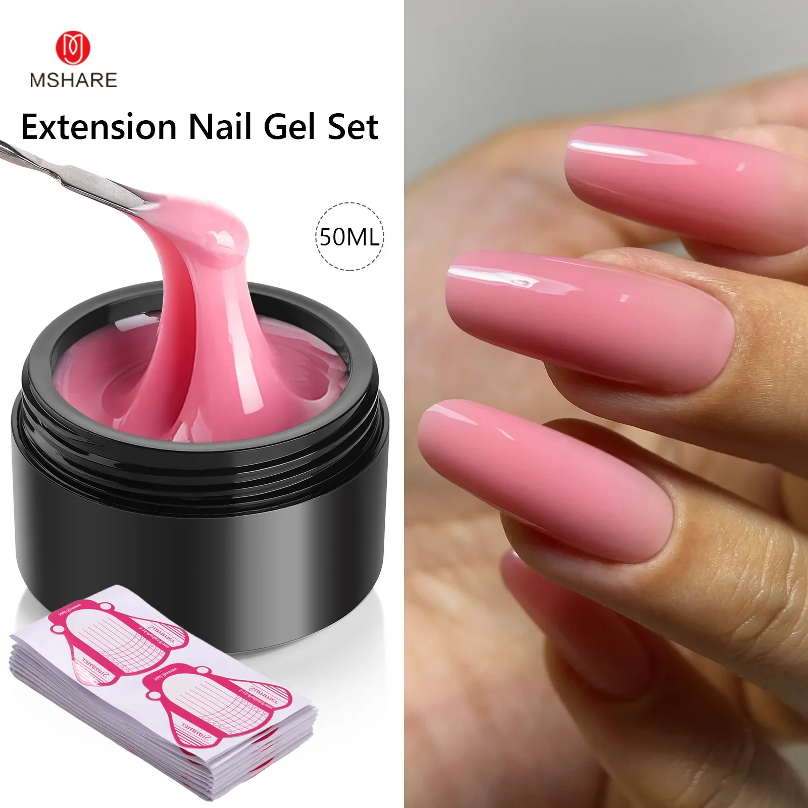 MSHARE 50ML Selbst Nivellierung Verlängerung Nagel Gel Set UV Led Bau Gel Für Maniküre Verlängern Französisch Nail art Bauen nagel