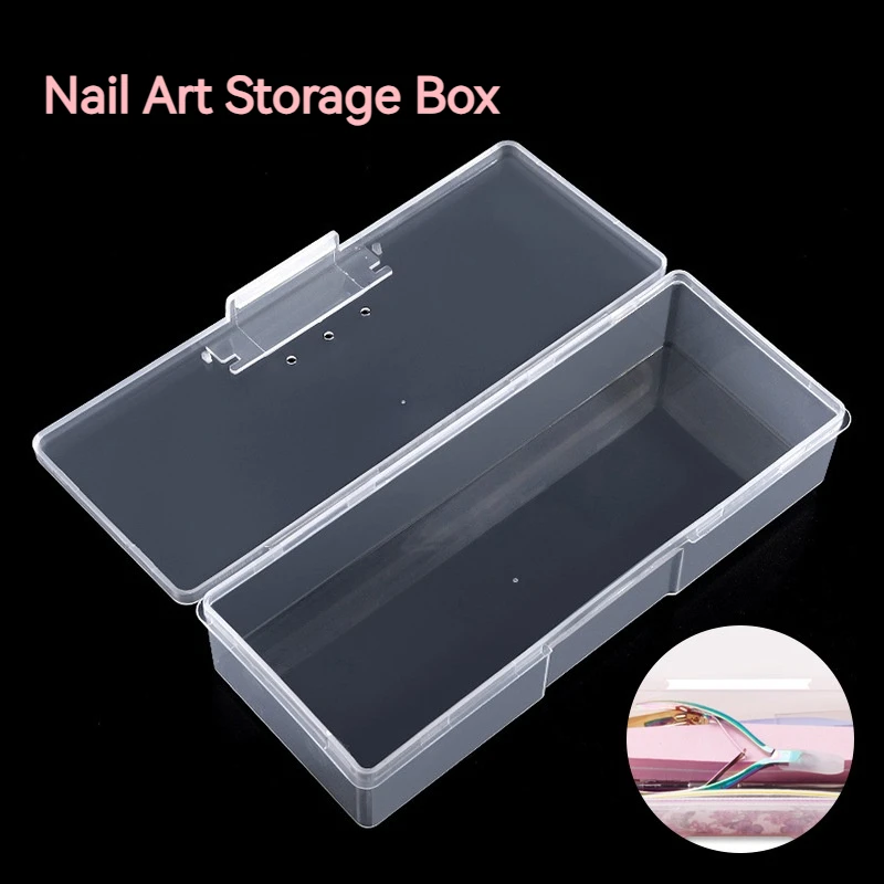 Nail Art Empty Storage Box Rectangle Plastic Transparent Buffer Grinding Files Nail Rhinestone Brush Pen Container Case