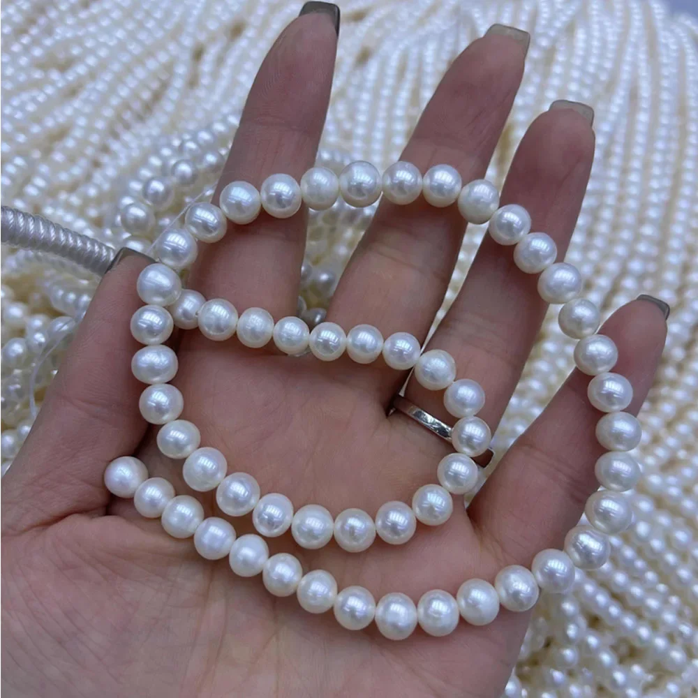 

White Near-round Natural Freshwater Pearl AAA 6.5-7.5mm Beads for Jewelry Making Supplies DIY Necklace Bracelet Accessory