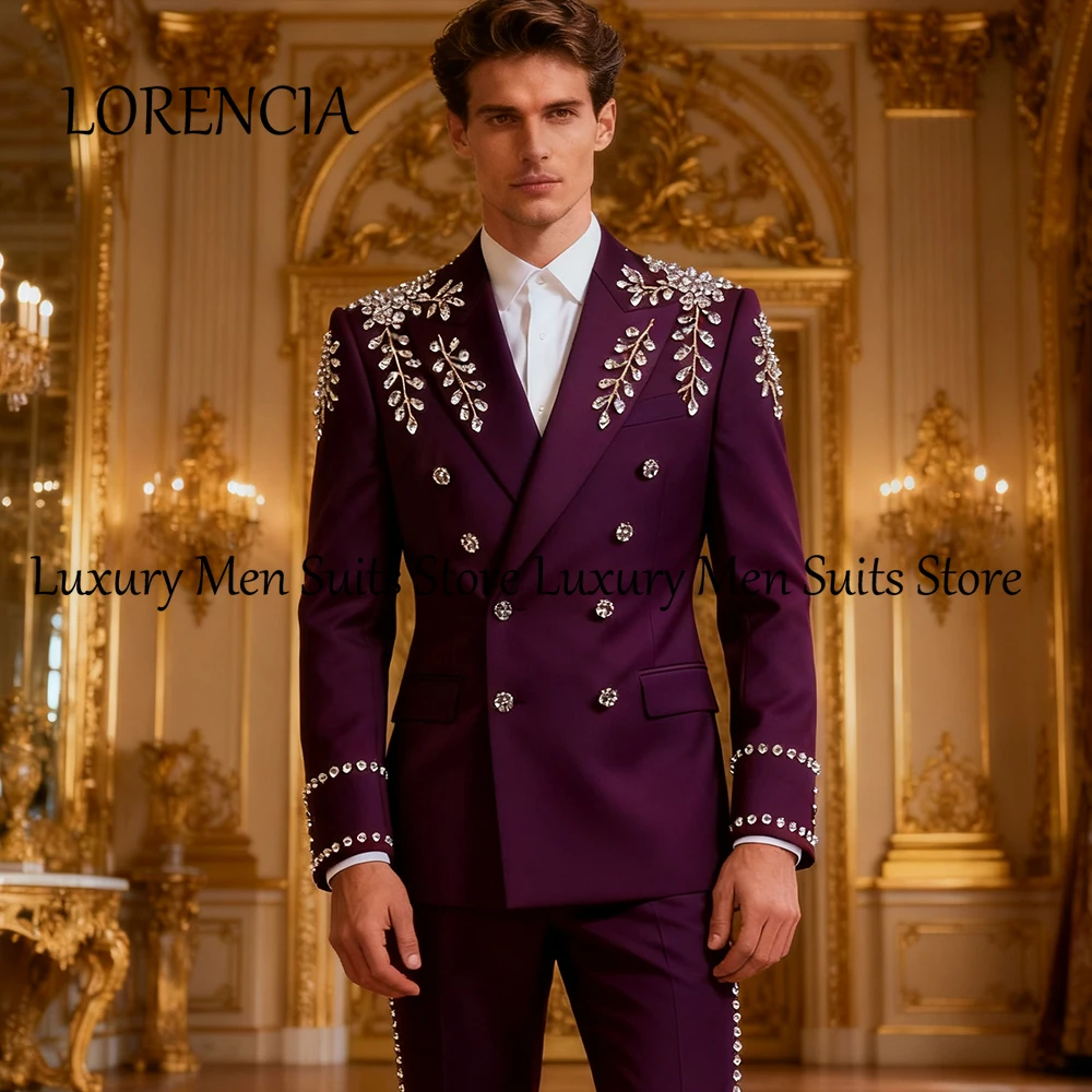 

Elegant Rhinestone Suits for Male 2 Pieces Double Breasted Wedding Groom Tuxedos Set Customized Blazer Pants costume homme luxe