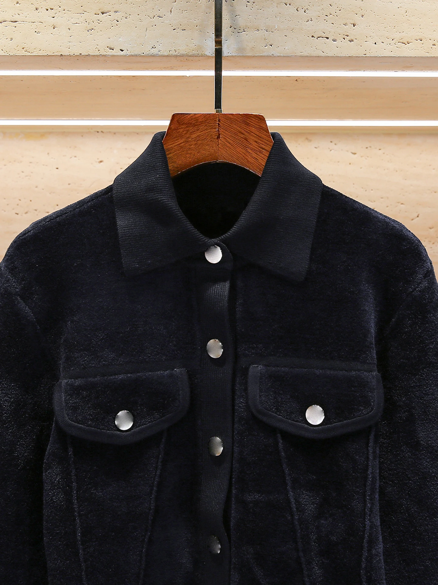 M Home Southern Oil Cappotto cardigan aperto lavorato a maglia con colletto in velluto vintage da donna di fascia alta Autunno Inverno Vestibilità regolare Pendolarismo Sle