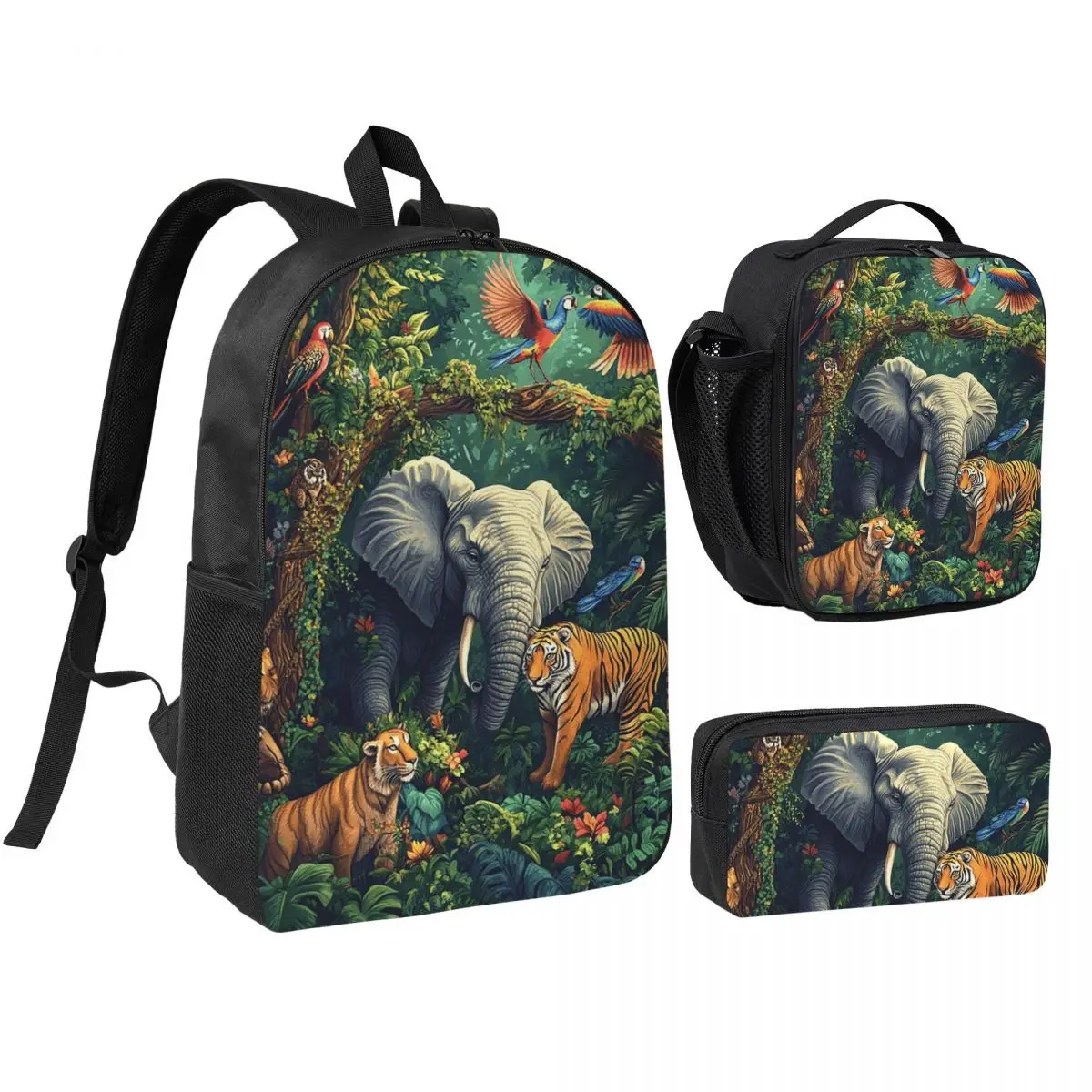 African Savanna Wildlife Theme Backpack Boys Girls BookBag School Bag Shoulder Bags 3ps Insulated Lunch Bag Pencil Case