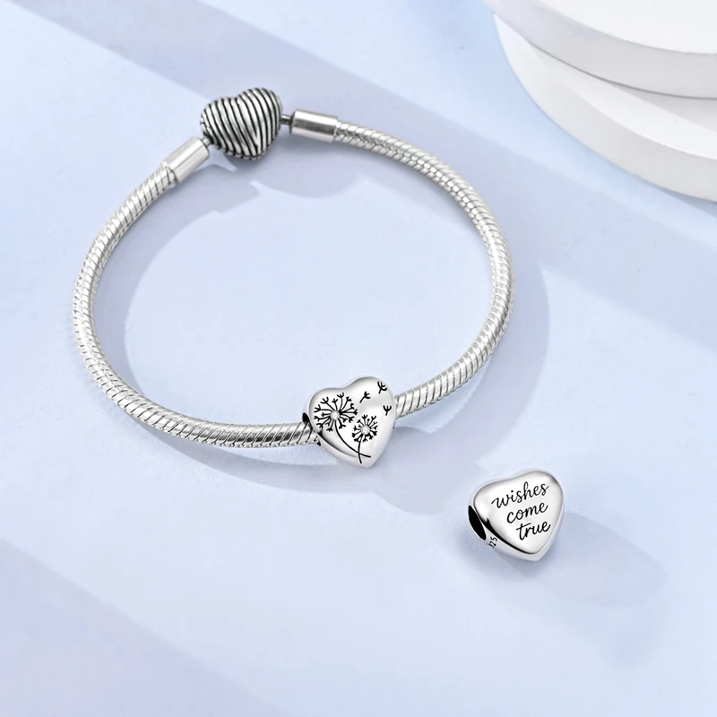 Original 925 Sterling Silver Charms Dandelion Heart Bead Fit Original Bracelet For Women DIY Accessories Jewelry Gift
