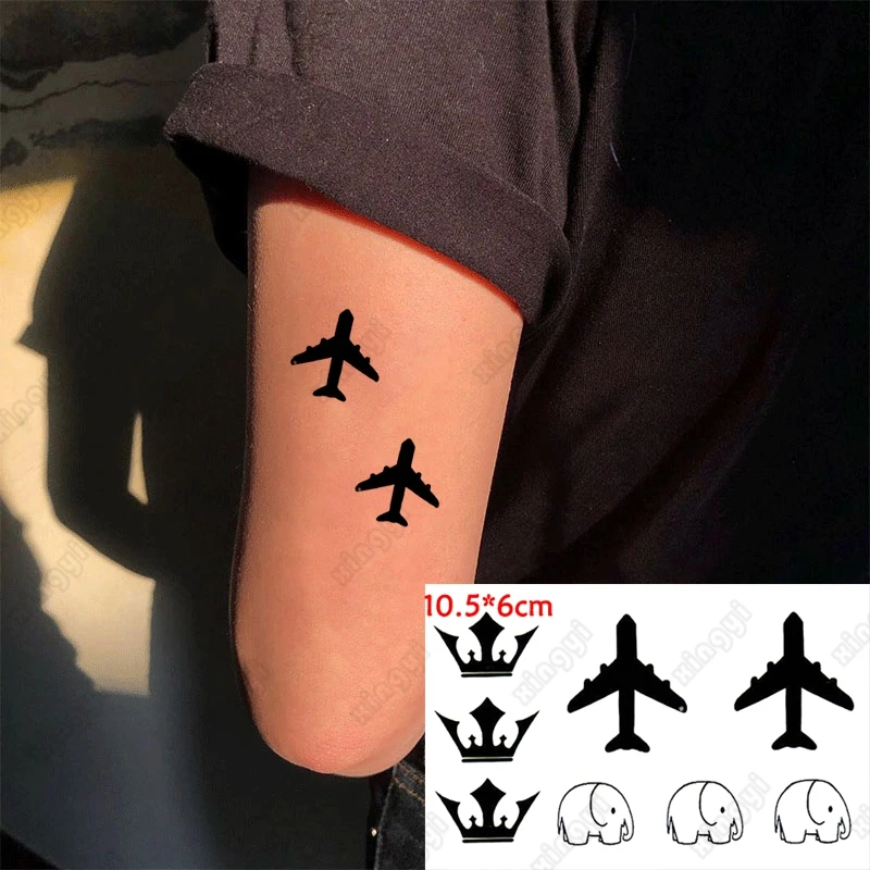 

Waterproof Temporary Tattoos Sticker Crown Airplane Elephant Small Cute Dinosaur Flash Tatoo Body Jewelry Fake Tatto Women Men