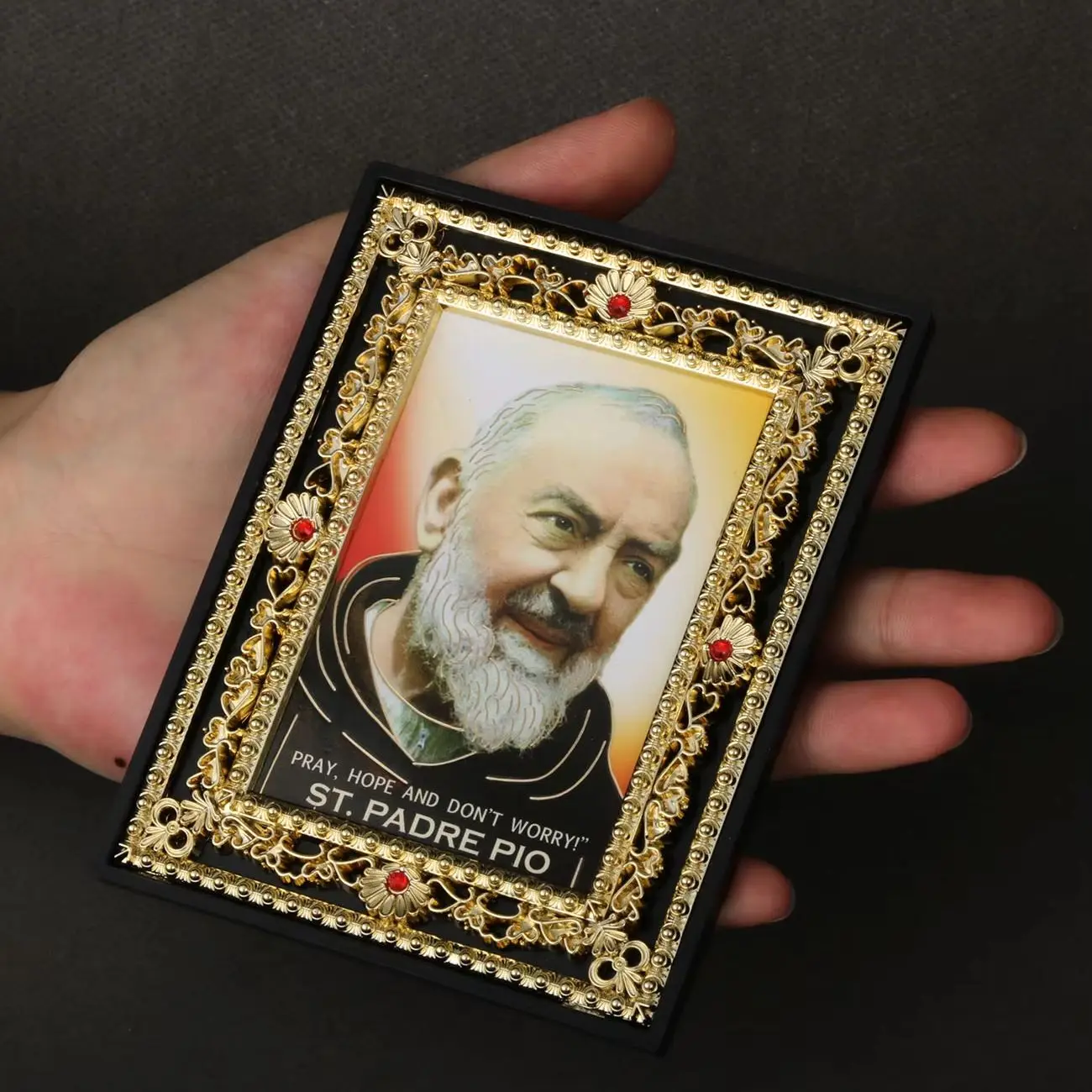 Heilige Padre Pio Heiliges Herz Jesus Icons Figur Christliche Mutter der ewigen Hilfe Quadratischer Rahmen Kirche Zuhause Tischdekoration
