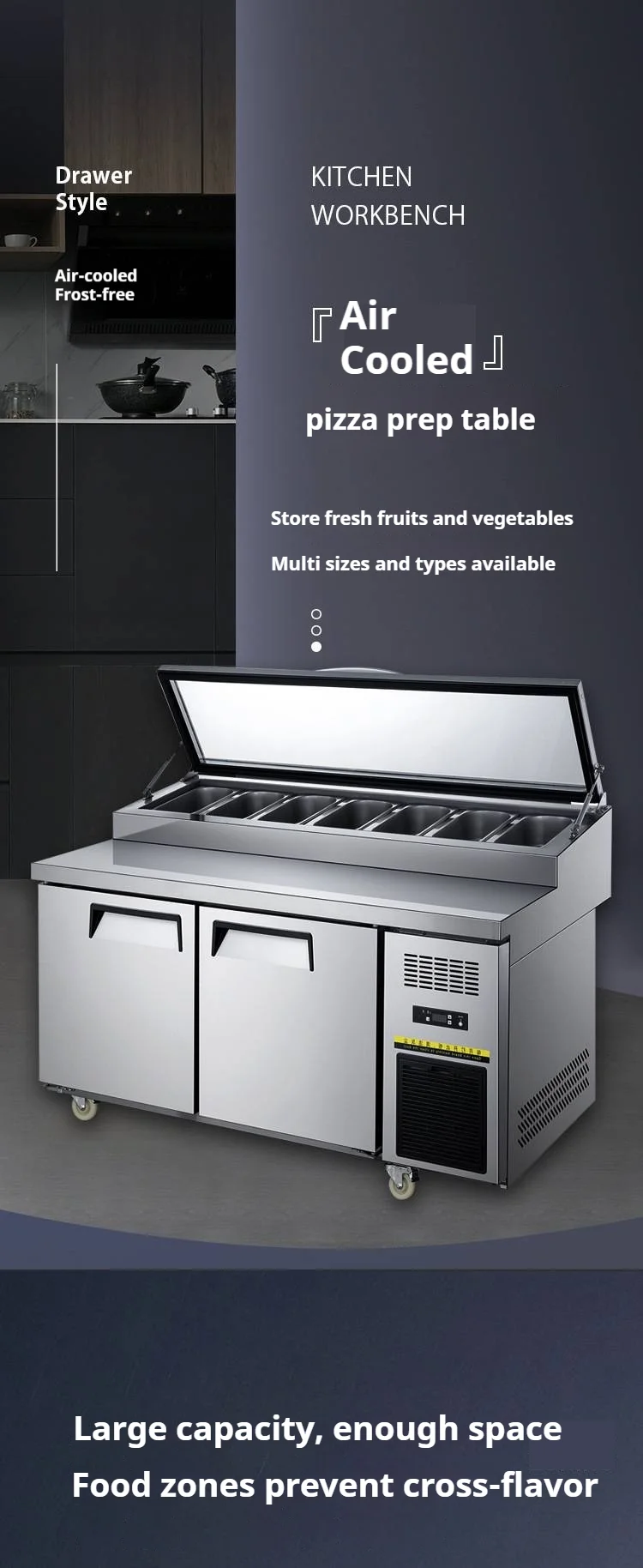 NUELEAD NE-1151 Two Doors Commercial Air Cooled Equipment Stainless Half Glass Pizza Food Prep Table