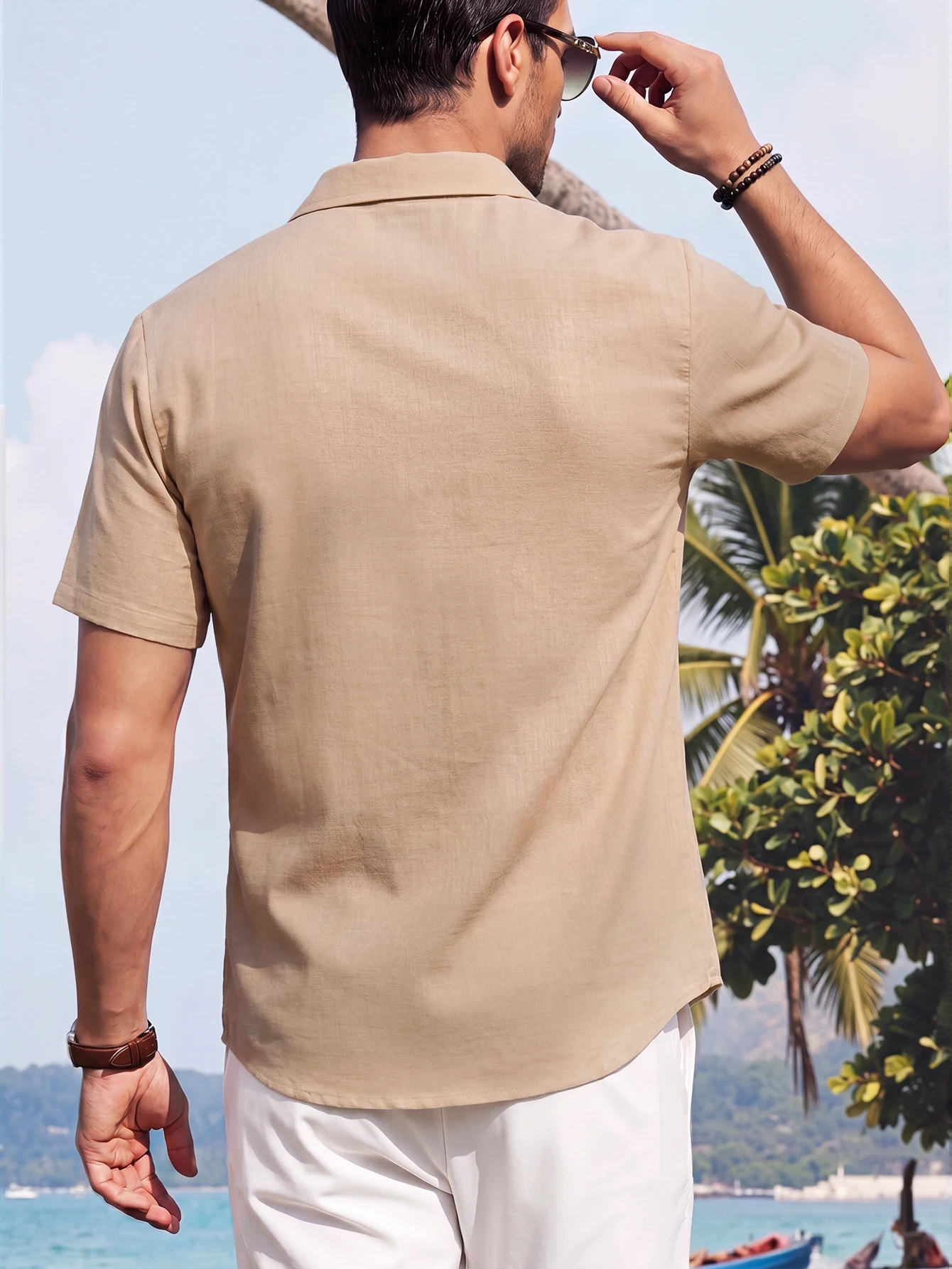 Summer New Linen-Style Beach Vacation Outdoor Leisure Quality Cuban Collar Men's Shirt