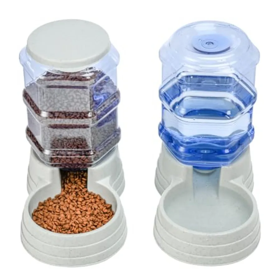 

Automatic gravity pet feeder and water dispenser set for small to medium dogs and cats; food-grade plastic; white; 6L large cap