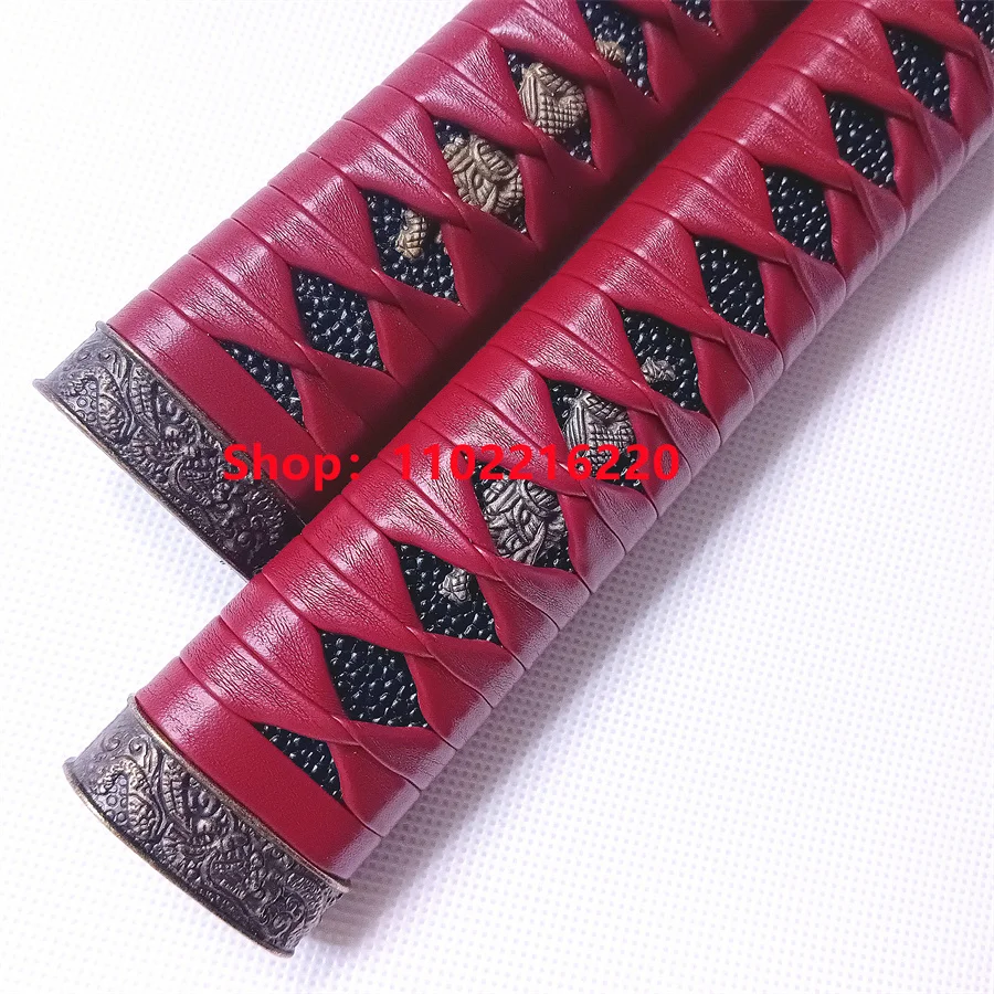 Beautiful Handle Tsuka Hilt Alloy Fuchi Kashira Menuki Red Ito Cords For Japanses Real Japan Samurai Katana Sword Fittings New