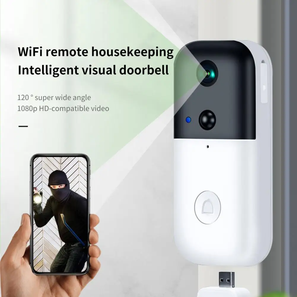 Bel pintu Video baru, kamera keamanan interkom cincin pintu nirkabel WiFi 1080P Audio 2 arah dapat diisi ulang untuk rumah