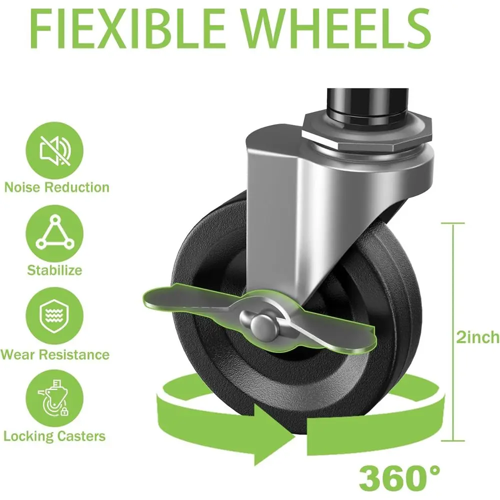 Carrinho utilitário de metal resistente de 3 camadas com rodas, capacidade de 750 libras, organizador de cozinha ajustável para uso interno e externo