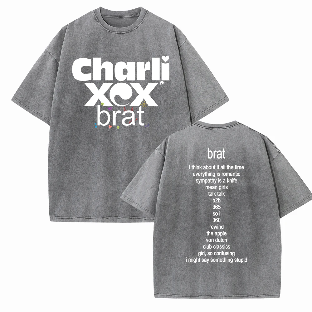 Charli XCX Brat 2024 Tour Shirts Harajuku Vintage O-Neck Short Sleeve Cotton Man Woman T-Shirts Gift Tops