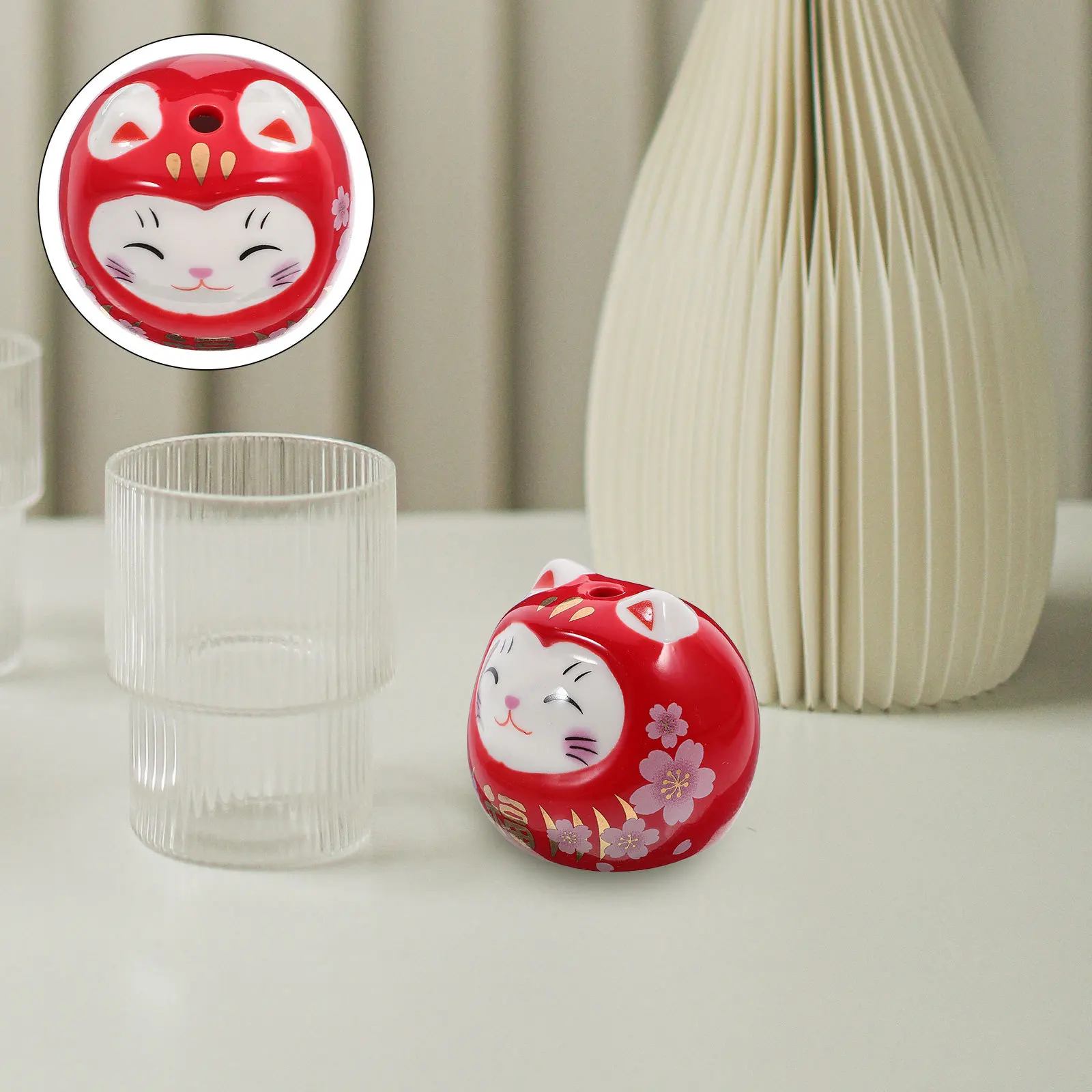 

Fortune Cat Ceramic Ornament Japanese Desktop Decor Decorative Cartoon Style Smooth Texture Luck Cat Statue Fortune Figurine