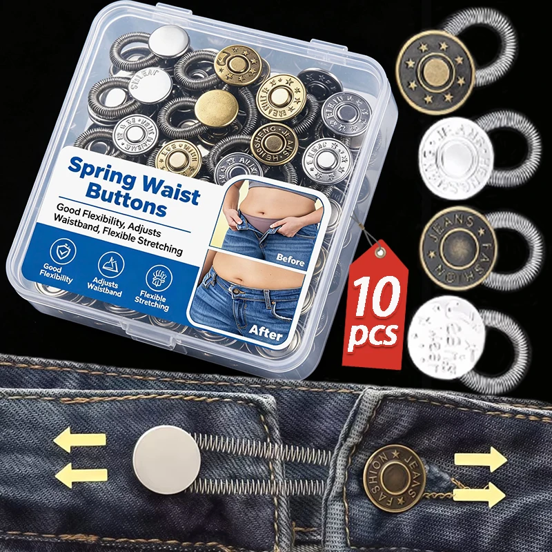 

1/10Pcs Spring Waist Buttons Flexible Pants Adjustable Fashion Metal Elasticity Buttons High Quality Sewing Waistband Expanders