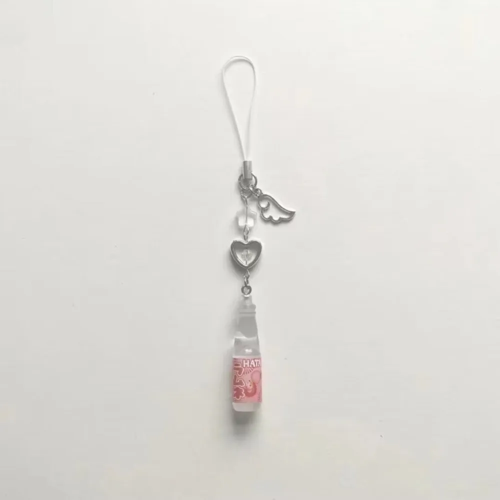 Japanese Ramune Soda Bottle Phone Charm Pendant Angel Wing Handcrafted Beaded Bottle Soda Keychain Lanyard Heart Star Bead