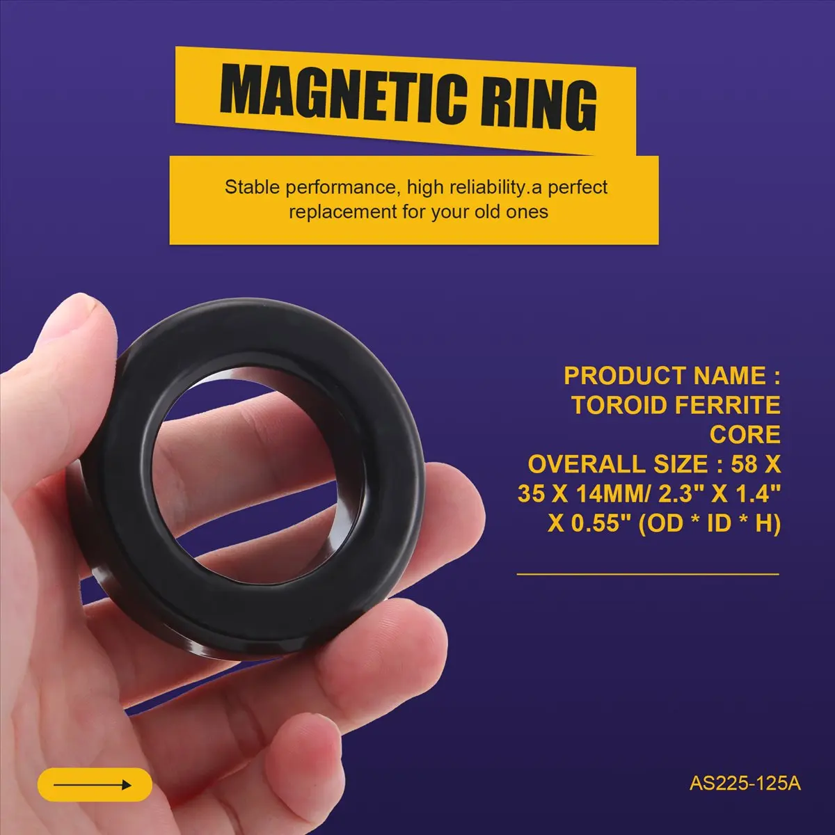 【~ NEW A94Z】Transformer Choking Coil Parts Toroid Ferrite Core AS225-125A Black