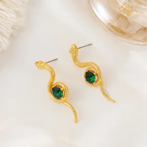 Women's Vintage Earrings With Zircon Snake Earrings Emerald Animal Ear Studs Women's Earrings Jewelry Birthday Party Gift 8 Main Sales Emerald Earring - №3