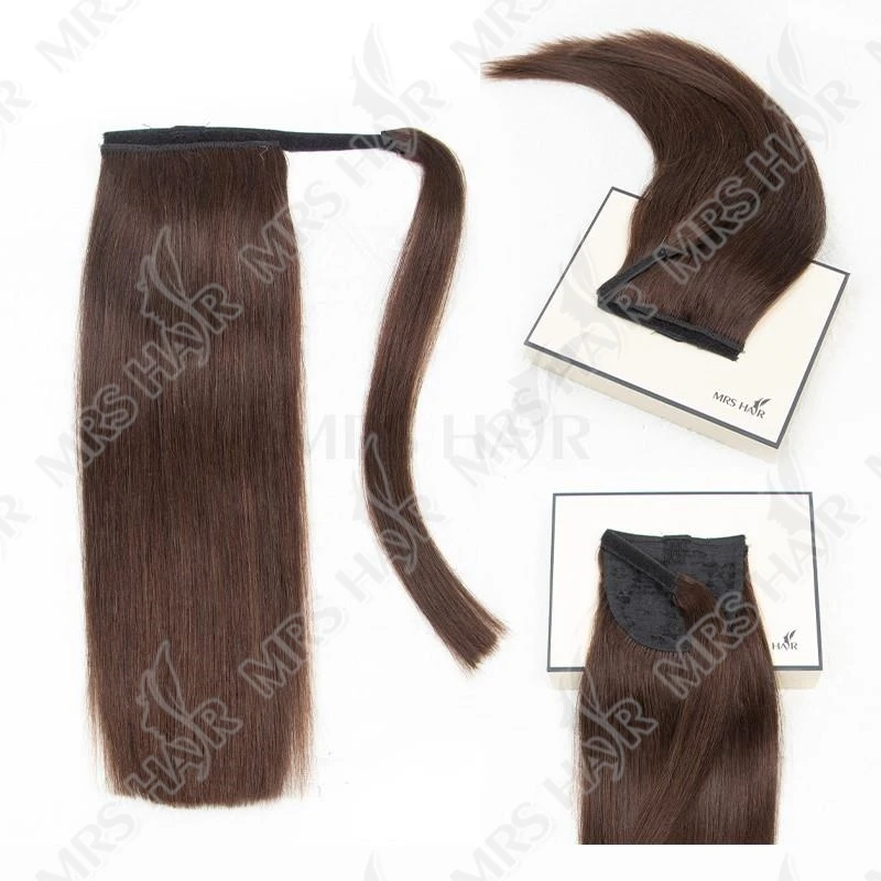 Clip per capelli naturali reali con coda di cavallo per capelli umani castano cioccolato in coda di cavallo Coda di cavallo alta per capelli umani # 2 Marrone scuro 14 18 20 24 pollici