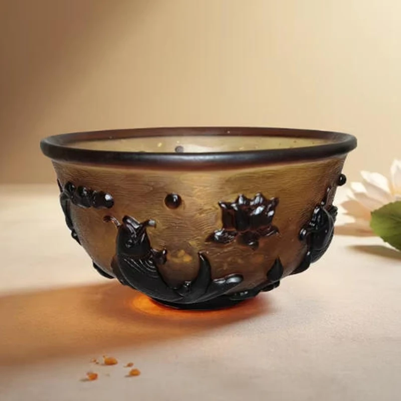YIZHU CULTUER ART Size 12.7×6.8cm Chinese Old Beijing Glaze Carving Exquisite Fish Statue Bowl Decoration Antique Collection