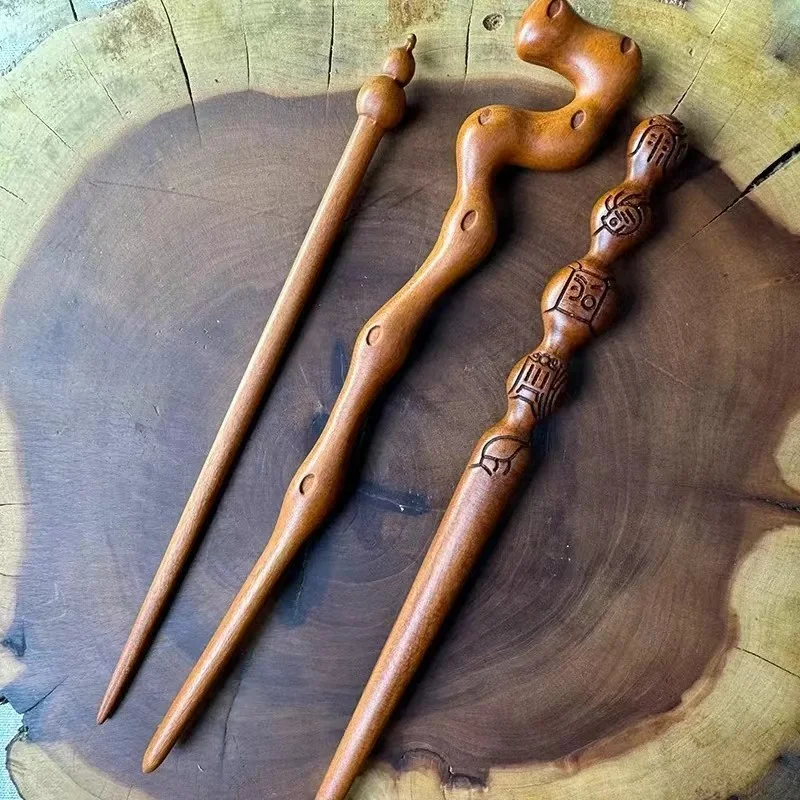 Horquilla de madera de dátiles natural tallada a mano con diseño de los Cinco Montes y Calabaza de Siete Estrellas, de materi...