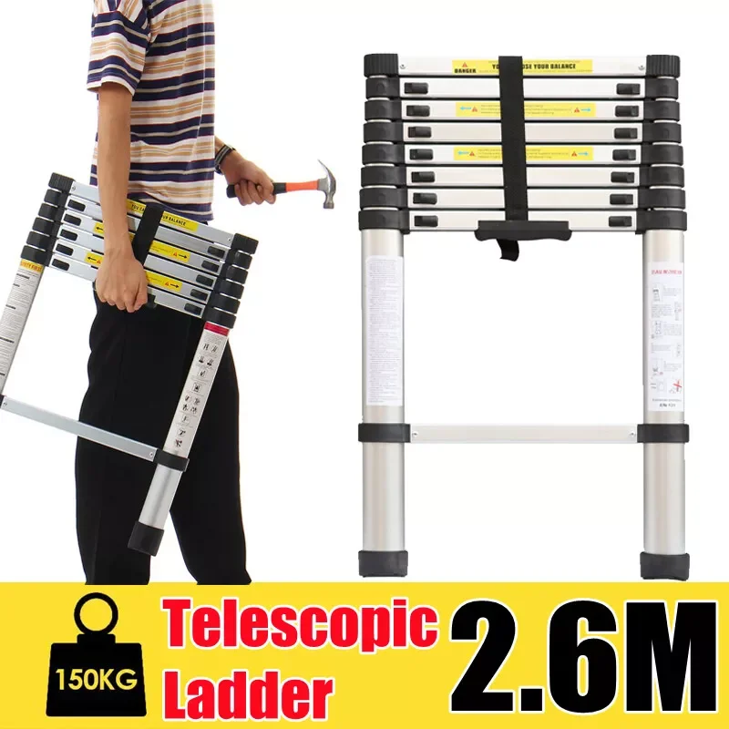 2.6M/8.5FT Telescopic Ladders Multi-Purpose Folding Aluminum Extension Ladder  9 Steps Extendable Telescoping Ladder