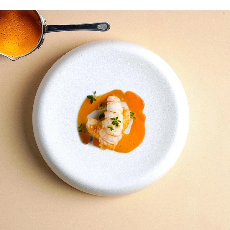 

3/5 Inch Solid Color Round Ceramic Plate Dessert Restaurant Gourmet Decoration Dish Home Dinner