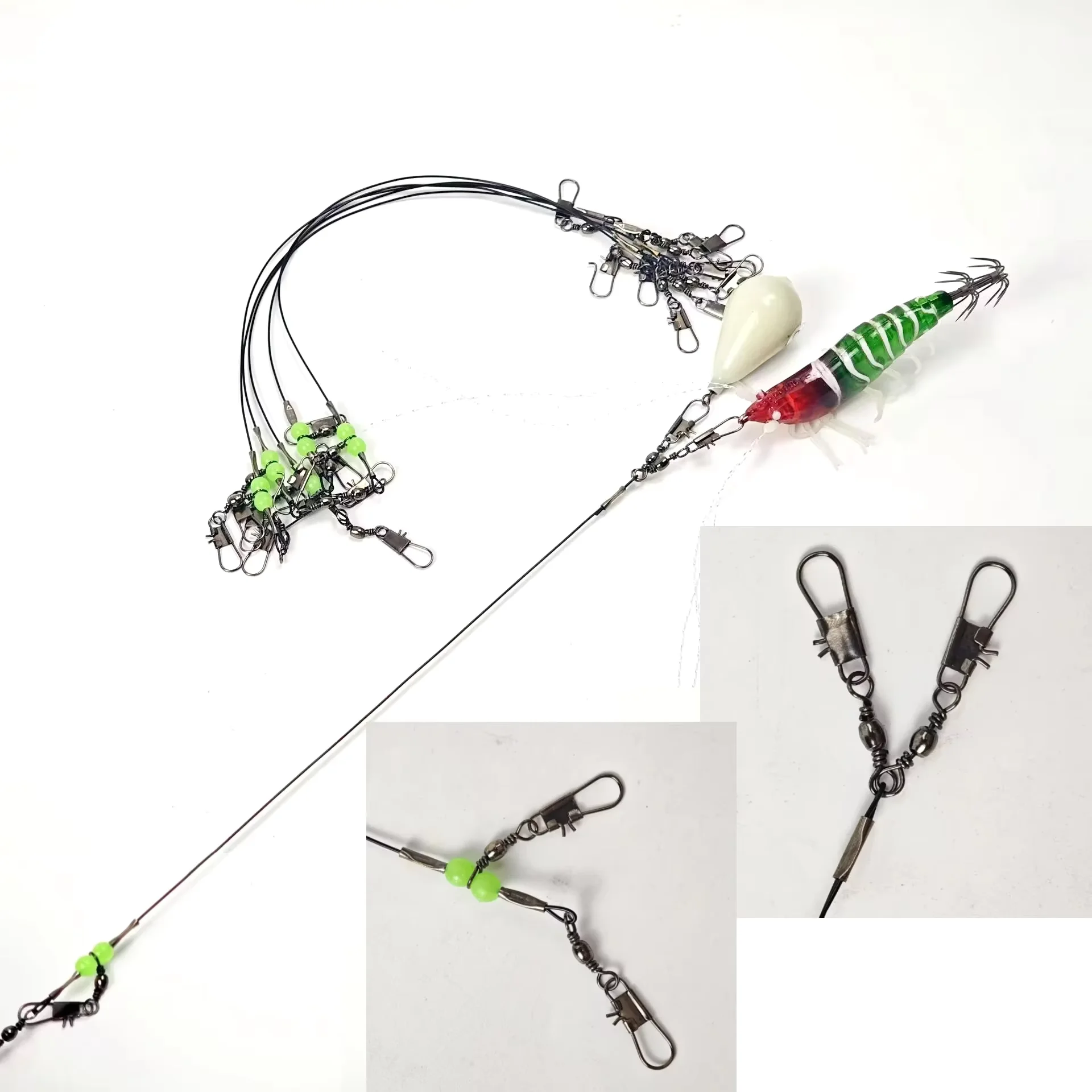 6pcs 20cm Squid Fishing Leader Rig with Luminous Beads Swivel Snap Connector Octopus Cuttlefish Sea Saltwater Tackle image 6