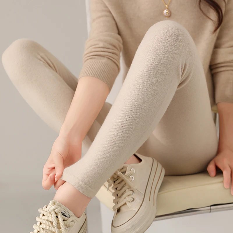 Women\'s leggings 100% wool leggings women\'s seamless inside/outside wear woolen pants thin spring/autumn cashmere pants Warm