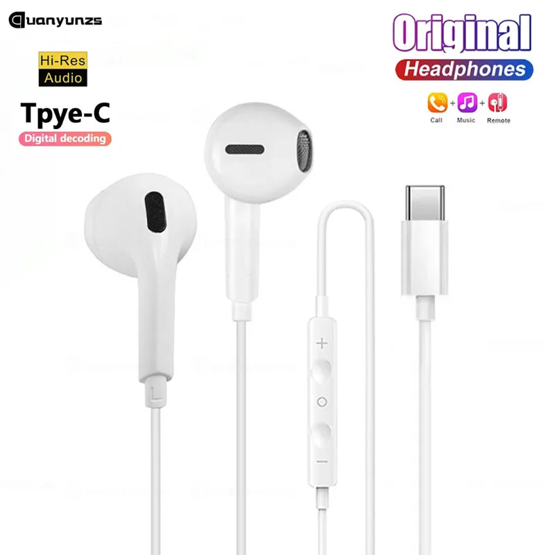 Original USB C Wired Earphones in-ear Earbuds Hifi Bass Type C Headphones for Apple iphone 15 Pro 16 Plus 17 Air 17 Pro Max — product photo 1 of 1