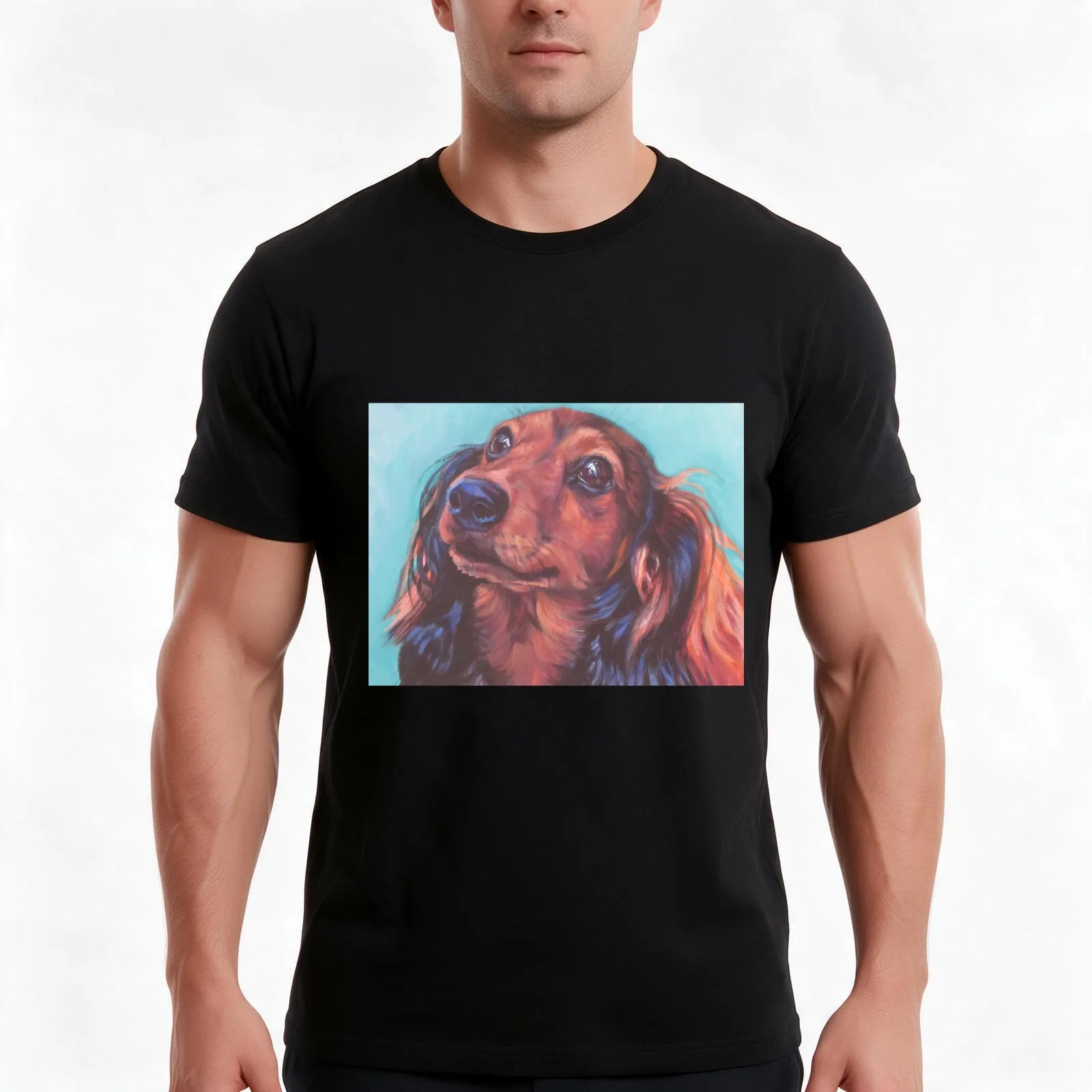Dachshund Fine Art Painting T-Shirt, Summer Casual Cotton Tee, Oversized Streetwear Tops, Vintage Graphic Print, 100% Cotton