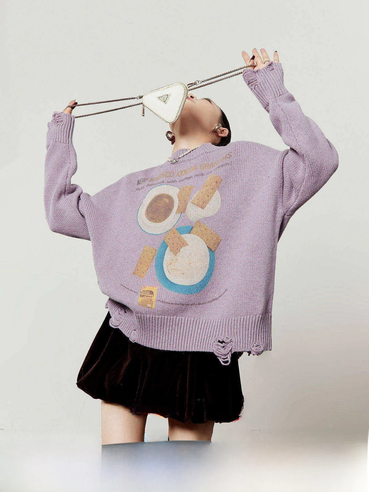 

Loose Casual Purple Sweater Women's Spring New Sle Coffee Biscuit Hole Punching Top Casual Sle Knitted Thin Long Sve