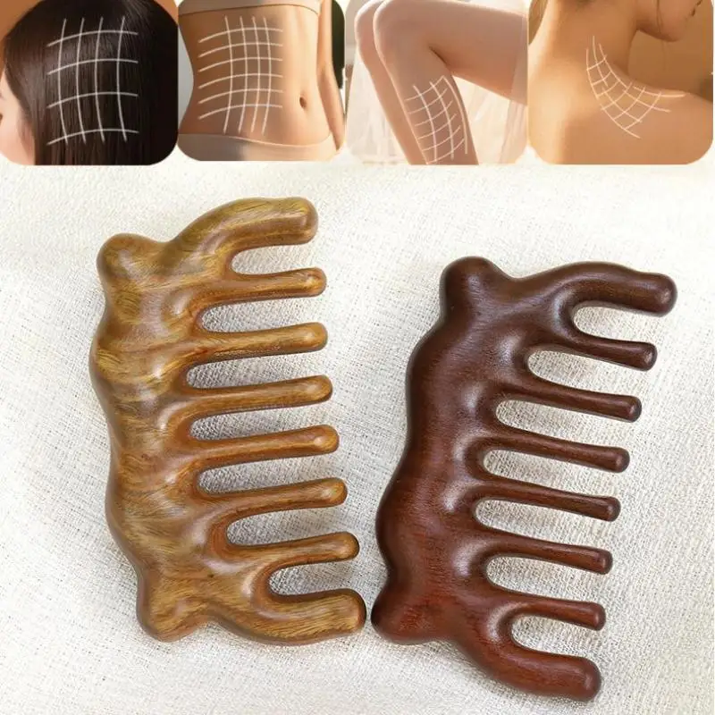 Sandalwood Wide Tooth Guasha Scraping Body Massage Wood Meridian Massage Comb Head Face Scalp Gua Sha Massager Natural Facial