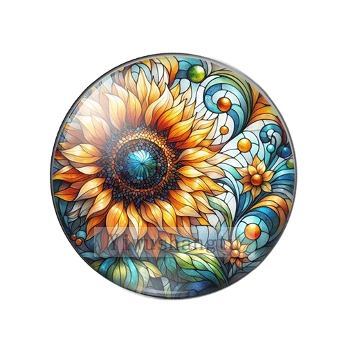 Beautiful Yellow Sunflower Art Paintings 12mm/18mm/20mm/25mm Round photo glass cabochon demo flat back Making findings