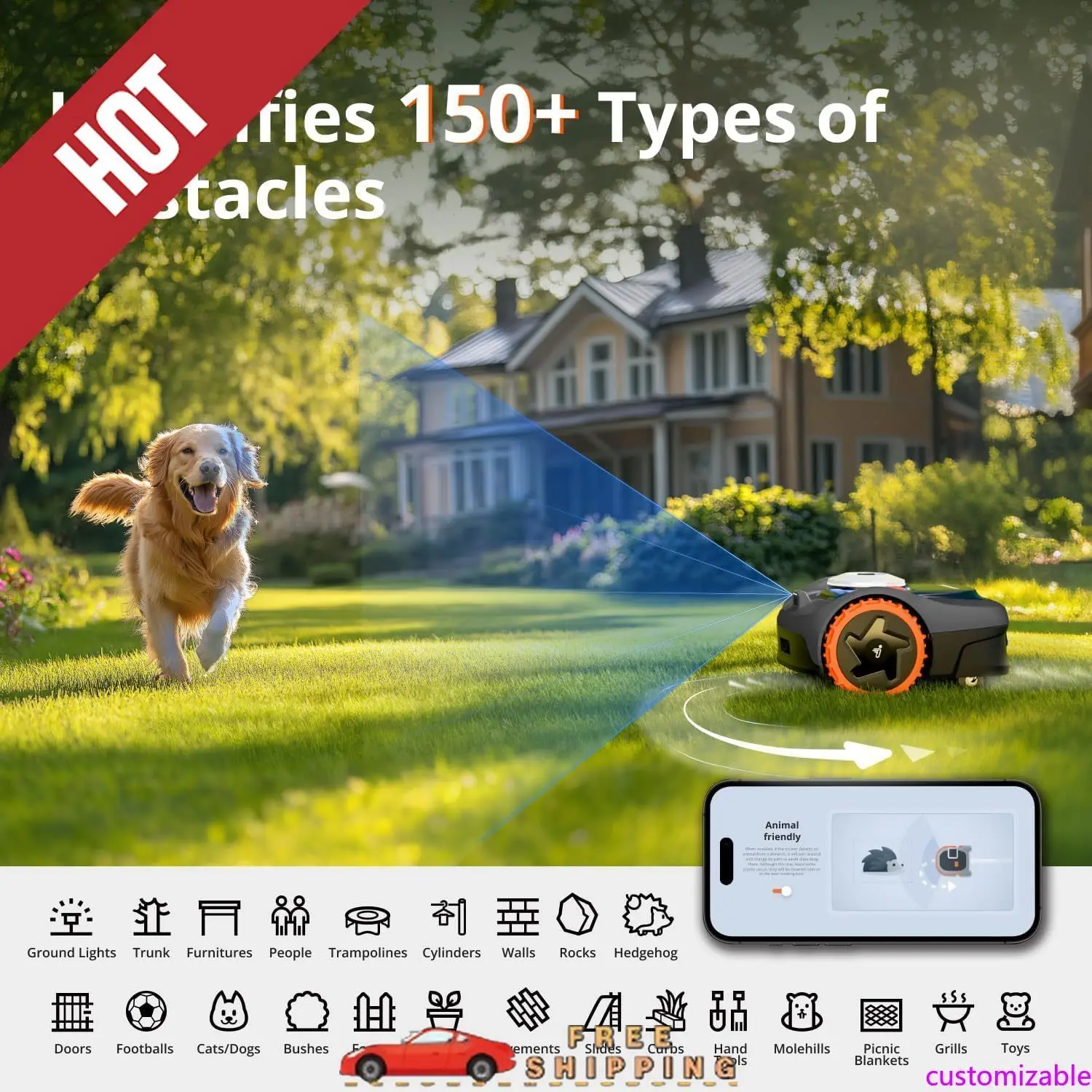 

Customizable Segway i110N Robot Lawn Mower Perimeter Wire Free 1/4 Acre RTK+Vision Robotic Lawnmower, AI-Assisted Mappin