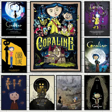 Póster de película clásica de dibujos animados de CORALINA, pintura en lienzo, imágenes artísticas de pared de Anime, Bar, cafetería, habitación de niños, decoración del hogar, regalo