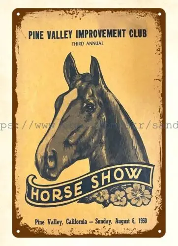 1950 Pine Valley Horse Show dressage equestrian California metal tin sign