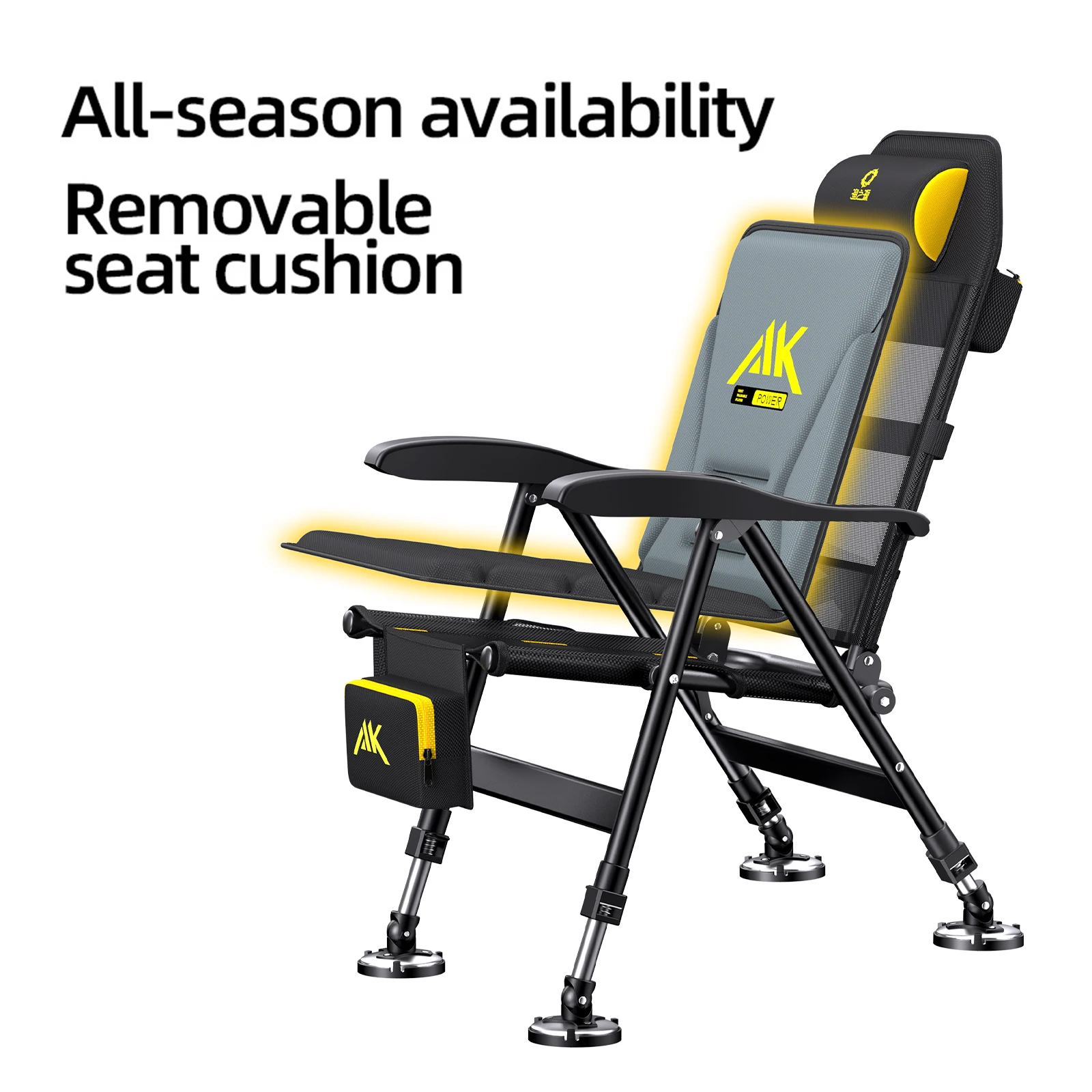 Heavy Duty Folding Fishing Chair with Adjustable Legs & Mud Feet Ergonomic Padded High Back Carp Chair with Rod Holder view 5