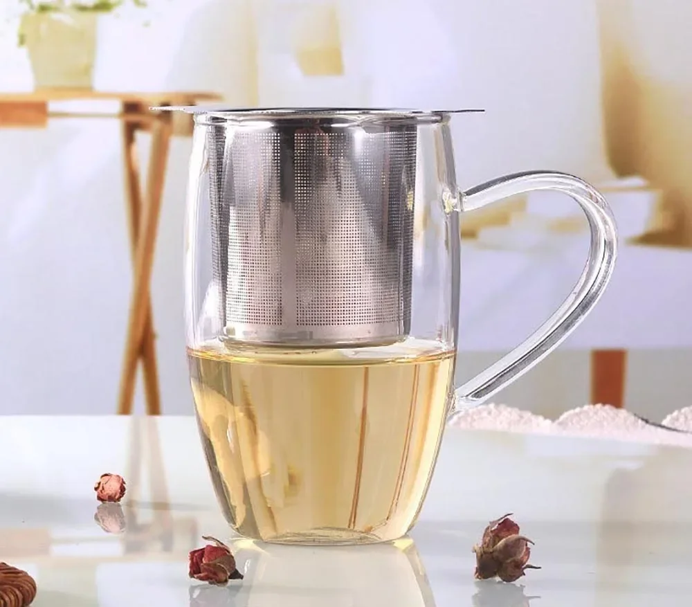 High Quality With Cover Tea Infuser Stainless Steel Coffee  Strainer Grid Binaural Net Leak Mesh  Filter  Accessory