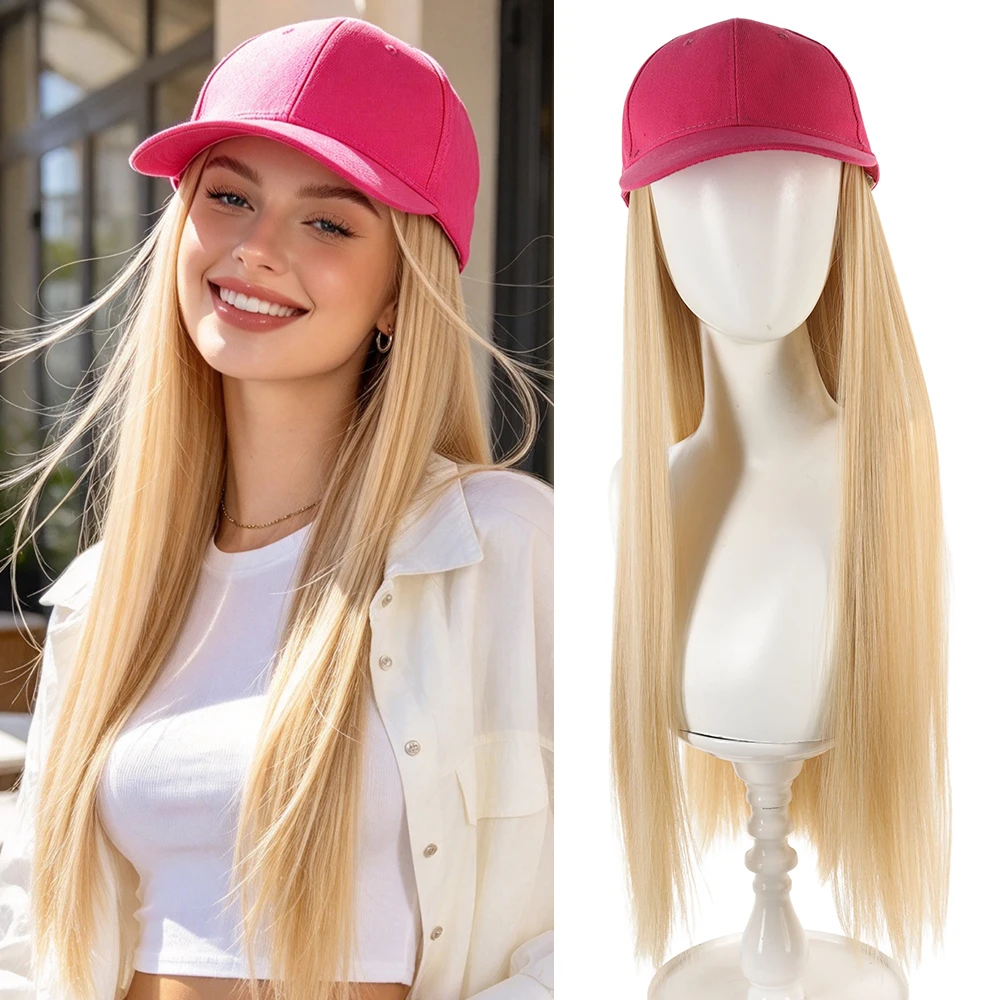 Hat Wigs Cap with Hair Hat Wig Blonde Straight Hair Extensions Synthetic Hair Women Daily Party High Temperature