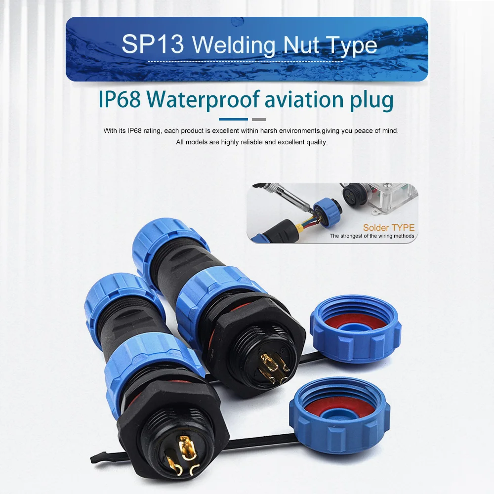 1 Set SP13 Nut Type Waterproof IP68 Aviation Connector 2/3/4/5/6/7/9 Pin Outdoor Plug Socket Electrical Wire Connection Welding