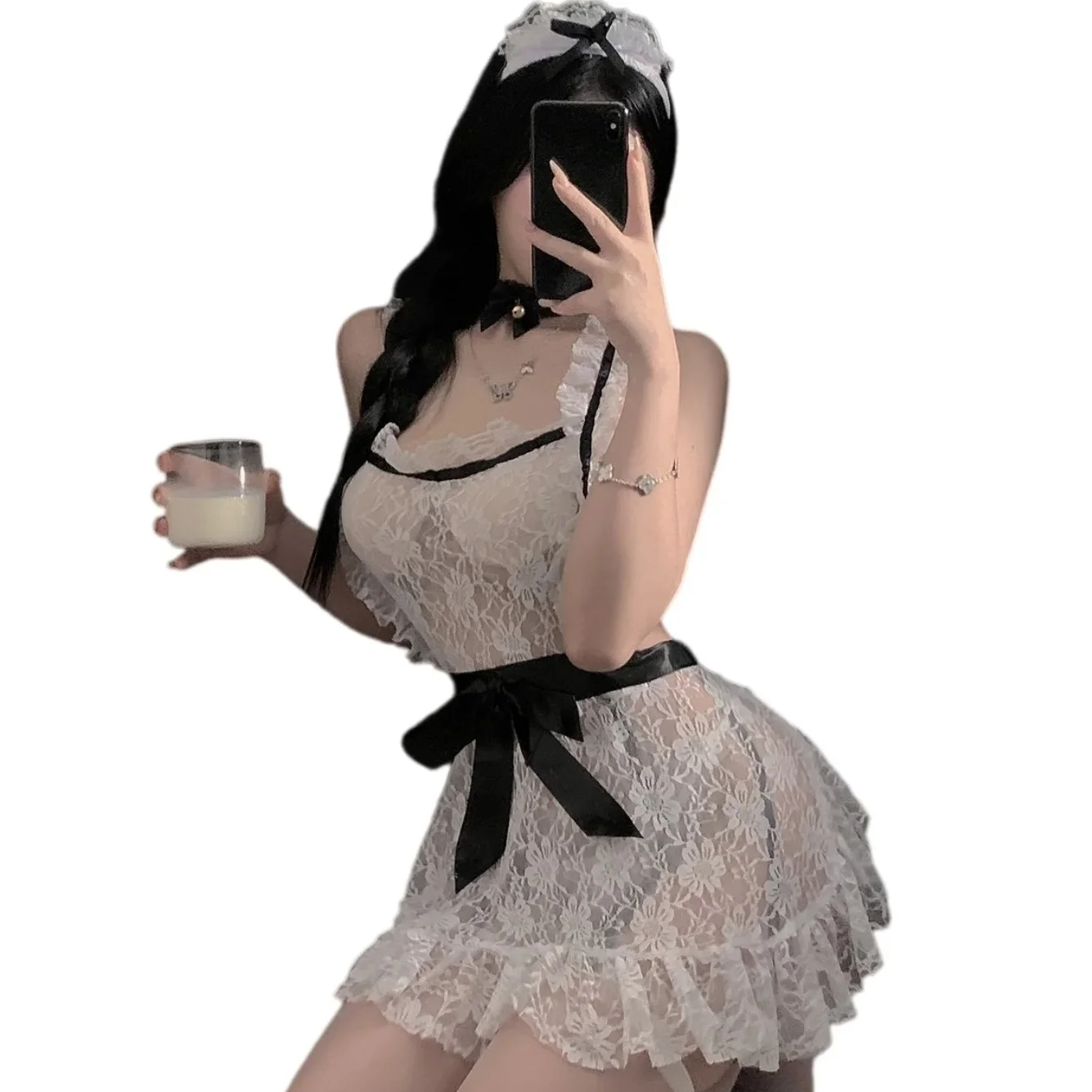 AliExpress – 2026 New Sexy Lingerie Jumpsuit Maid Maid Bow Suspender Socks Uniform Seductive Lace Stockings Back Hollow Nightclub Clothing