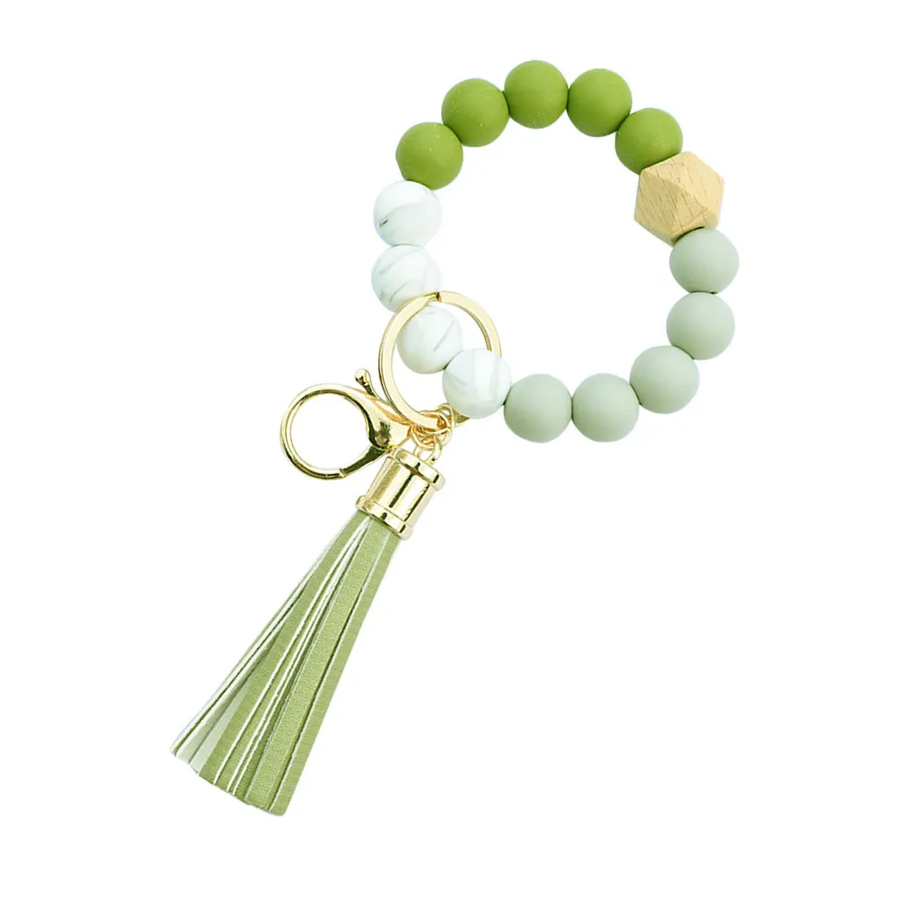 Wooden Silicone Beaded Key Chain Bracelet Wristlet Tassel Decor for Keys Purse Bag Real Agent Gift First Home Welcome