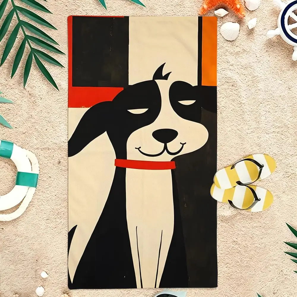 Abstract Mondrian Dog Art Towel Microfiber soft Beach Towel for Travel Fitness Sauna Bathing Camping
