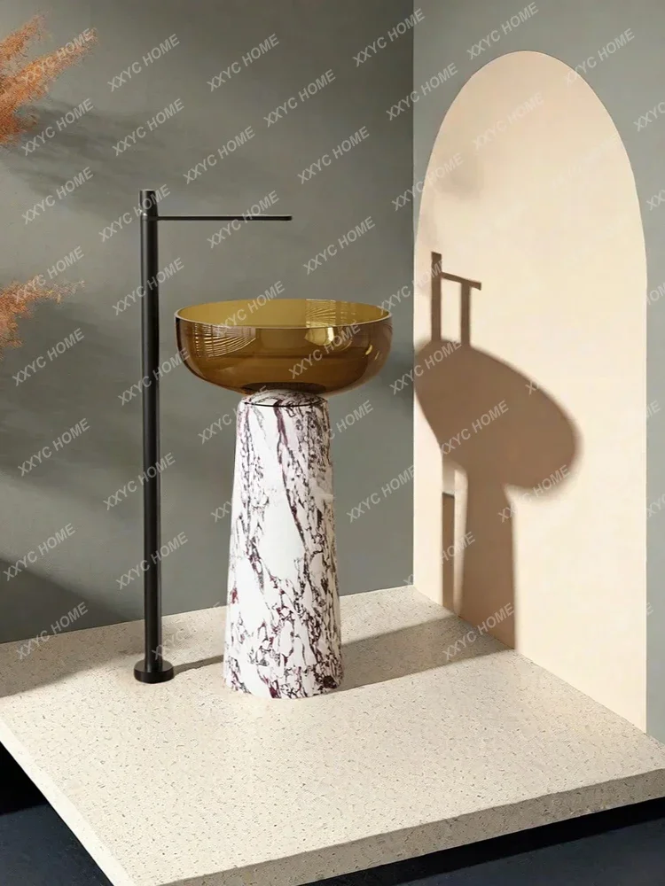 

Medieval retro style marble, transparent resin floor-to-ceiling hand wash washbasin.